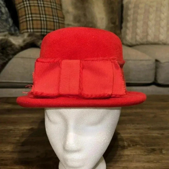 💥Originals by Lee Bury of Dallas Vintage Women’s Red Classic Wool Hat w/Ribbon - Picture 3 of 16